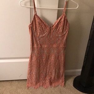 Peach lace express mini dress